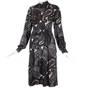 Donald Brooks dark paisley print long-sleeve mock neck vintage midi dress